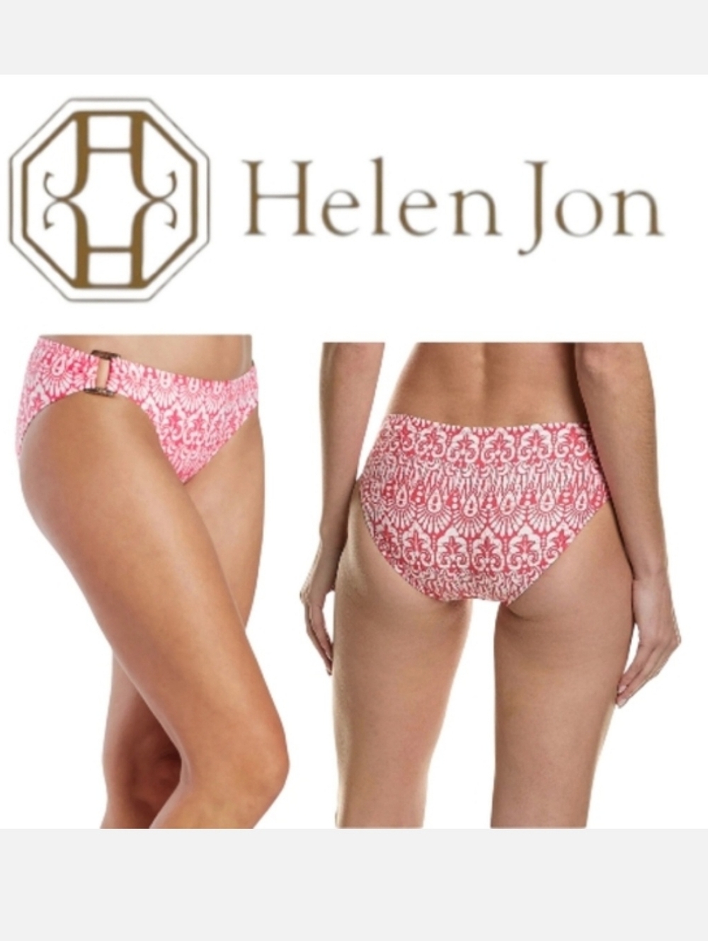 HELEN JON Tortoise Hipster Bikini Bottom Island Batik Pink Sz Large NWT BohoChic